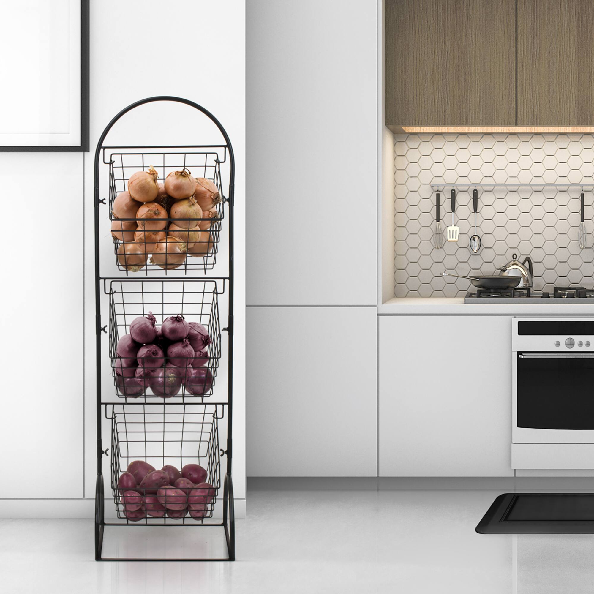 Sorbus 46.75" Black 3-Tier Adjustable Basket Stand